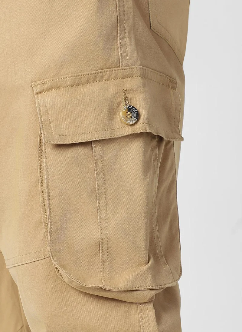 Urbano Fashion  Urbano Plus Men's Beige Regular Fit Solid Cargo Chino Pant with 6 Pockets for Men | Best Price UAE